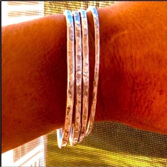 Sterling Silver Textured Bangle Bracelet 12 Gauge NEW - Picture 3 of 7